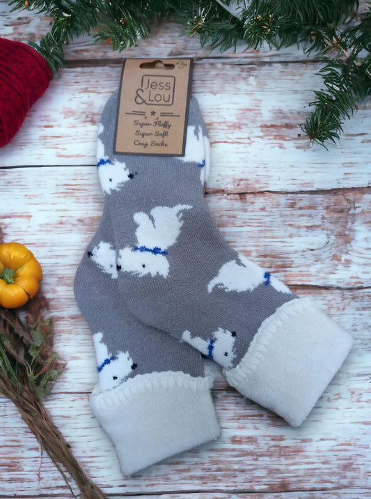 Walking Westie Grey Super Cosy Cuff Socks