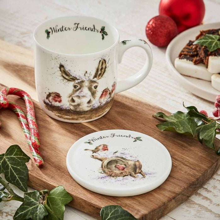 ‘Winter Friends’ Donkey and Robin Mug and Coaster Set