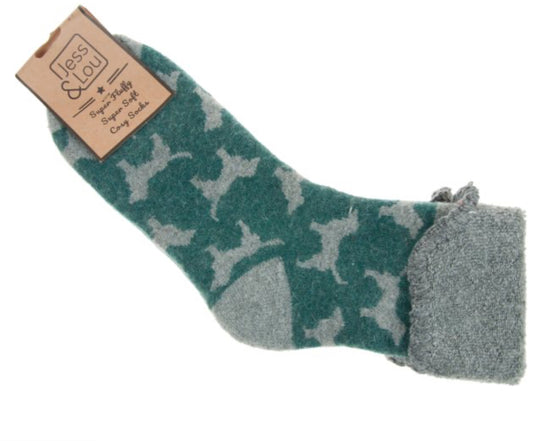 Jess and Lou Green Dog Cuff Socks