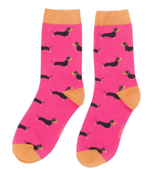 Little Sausage Dogs Pink Bamboo Socks by Miss Sparrow