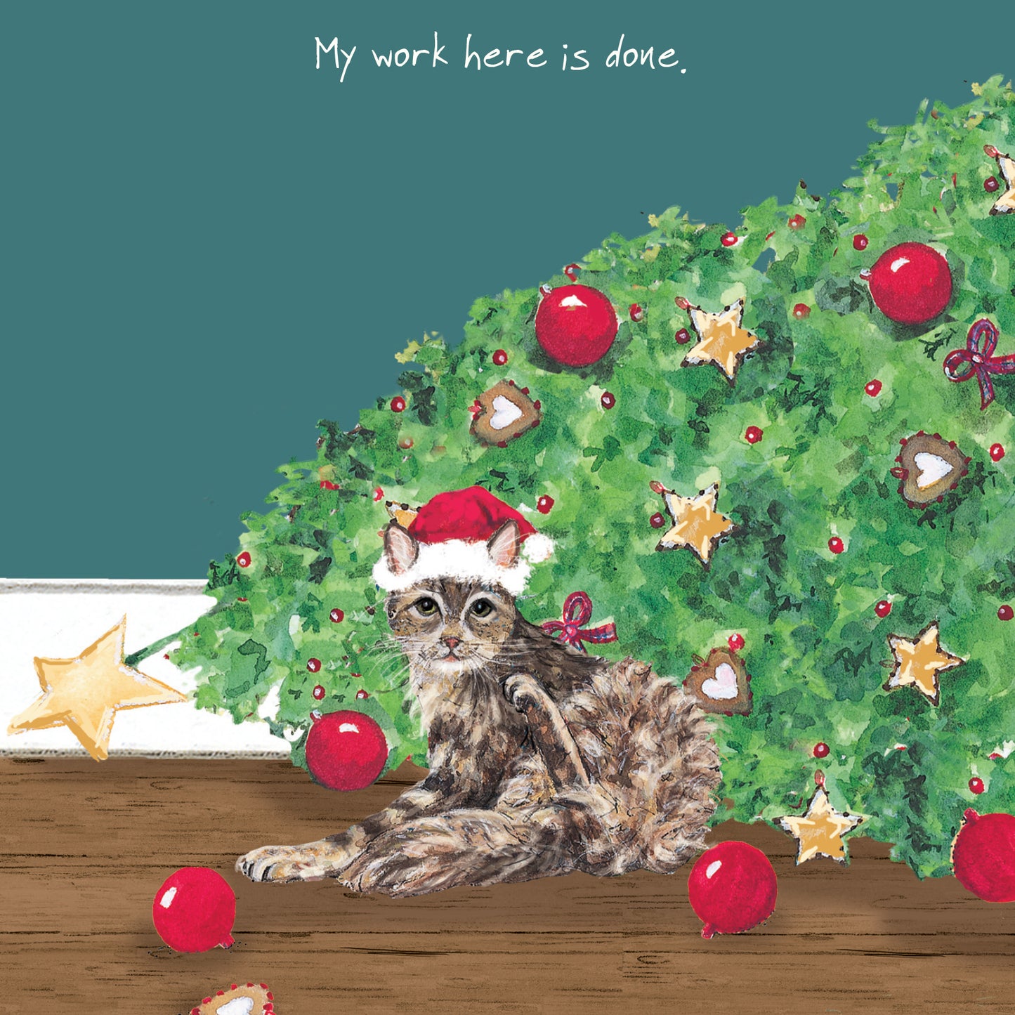 Moggy Cat Christmas Card Fallen Little Dog Laughed