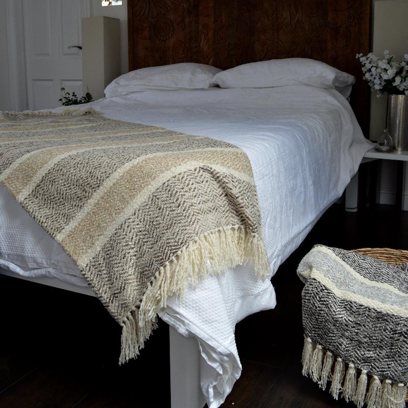 Savannah Chenille Herringbone Throw Natural