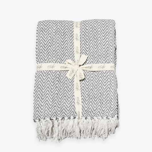 Audley Chevron Herringbone Throw Light Grey