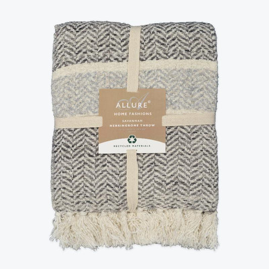 Savannah Chenille Herringbone Throw Light Grey