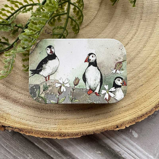 Alex Clark Puffins and Sea Campion Sliding Tin