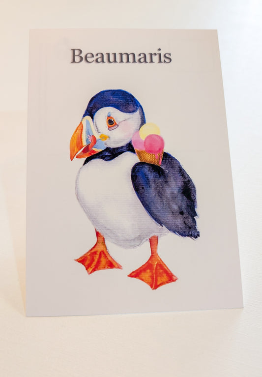 Hand Painted Beaumaris Puffin Delight Postcards
